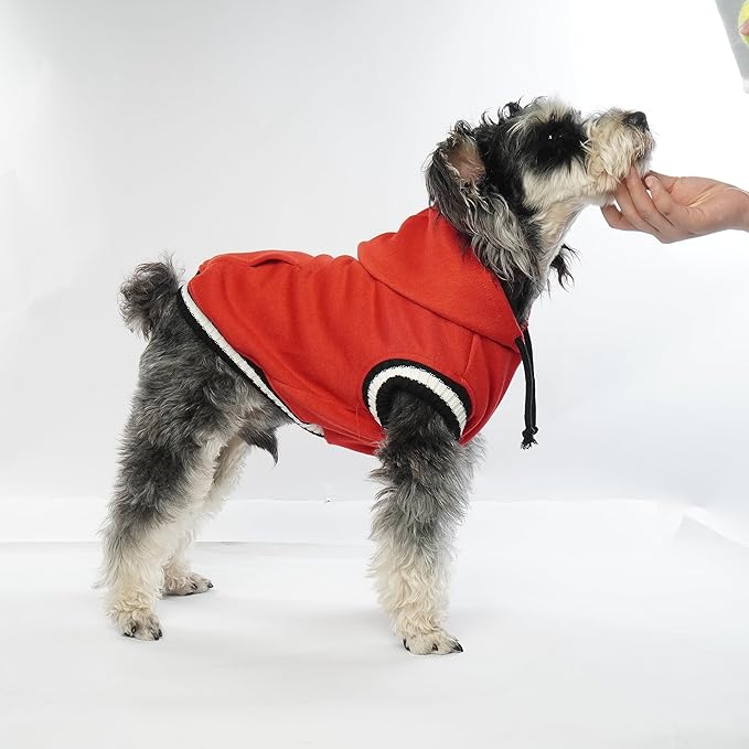 FUAMEY Dog Hoodie, Winter Dog Fleece Sweaters Pet Warm Sweatshirt with Pocket, Soft Warm Christmas Outfit Puppy Vest with Leash Hole for Small Medium Large Dogs Red XS