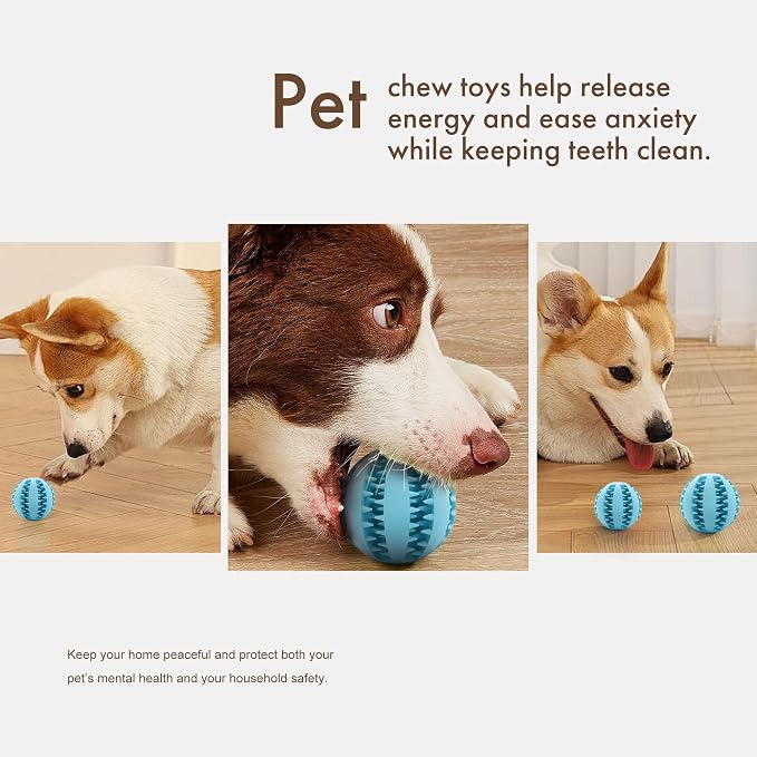 Mira's Pocket Engaging Treat-Dispensing Chew Ball for Dogs - Natural Rubber Puzzle Toy for Teething, Boredom & Dental Health (Blue & Yellow, Large) (Blue & Yellow, Small)