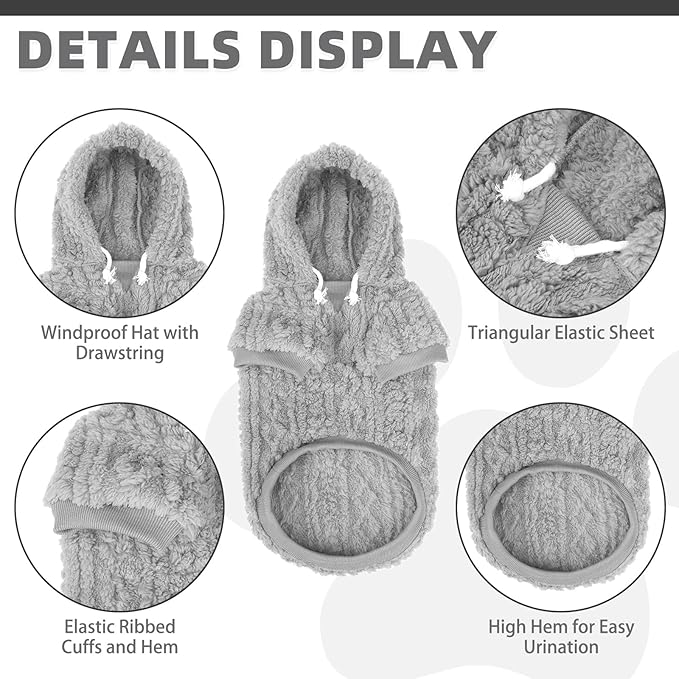 KOOLTAIL Fleece Dog Sweater Hoodie for Small Medium Large Dogs - Super Soft Fall Dog Clothes Knitted Sweatshirt with Leash Hole, Warm Winter Cold Weather Pet Coat for Puppy Cats Male/Female Grey SM