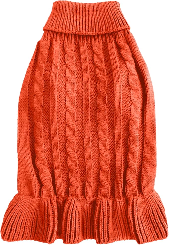CHBORCHICEN Small Dog Sweaters Knitted Pet Cat Warm Dog Sweatshirt Winter Clothes Kitten Puppy Sweater (M, Dress-Orange)