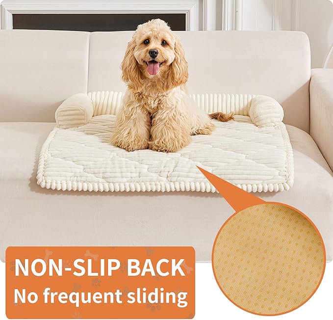 HAOMAIJIA Dog Couch Bed for Large Dogs, Non Slip Pet Couch Covers for Sofa Thick Soft Washable Dog Couch Cover Protector All Seasons Universal Dogs and Cats Bed Mat (Off White, Large)