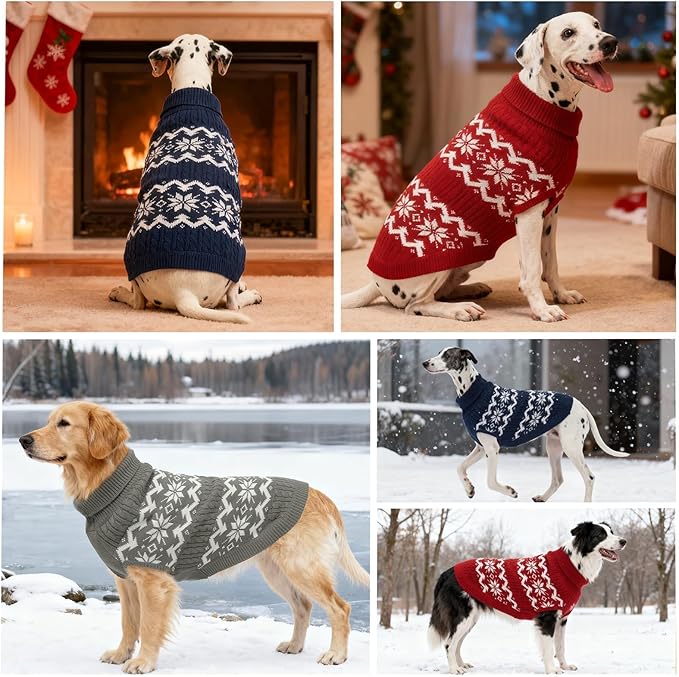 BEAUTYZOO Dog Christmas Sweater for Medium Large Dogs Boy Girl,Thick Warm Winter Turtleneck Pullover Cable Knit Big Dog Sweaters Pitbull Labrador Golden Retriever Clothes Male Female Pet Jacket,Red L