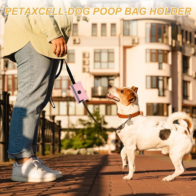 Dog Poop Bag Holder, Pet Waste Bag Dispenser Dog Treat Pouch with Zipper Oxford Cloth Portable Reusable Easy Cleanup(2Pcs, Black/Pink), Intended for Outdoor/Travel/Walking