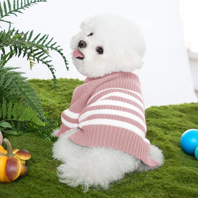Haloumoning Small Dog Pullover Sweater, Striped Knitted Pet Sweaters for Fall Winter Dog Clothes, Turtleneck Thick Warm Clothes for Small Medium Large Dogs