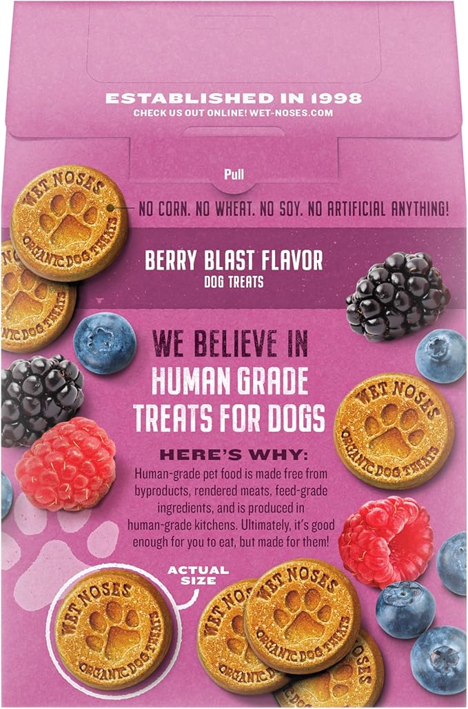 Wet Noses Organic Crunchy Dog Treats Grain Free – All-Natural, Human-Grade, Non-GMO, Healthy Training & Delicious Snacks for Dogs, for All Dog Sizes & Breeds – Berry Blast, 14oz (2 Pack)