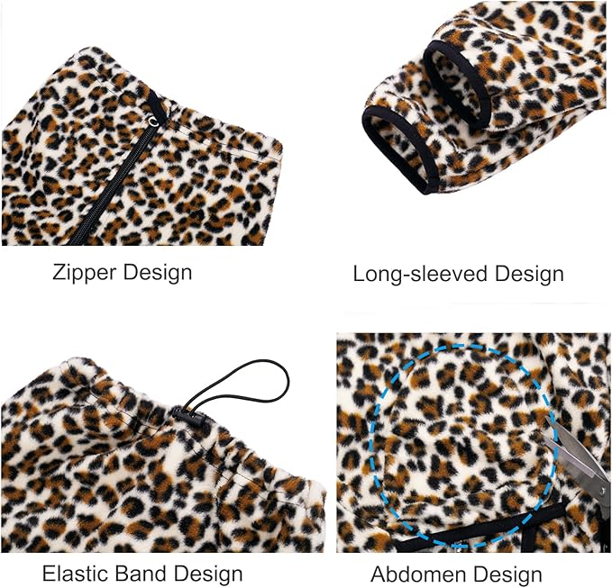 Dog Winter Coat for Large Medium Small Dogs, Warm Fleece High Collar Full Body Dog Jumpsuit Comfortable Onesie Apparel (Leopard, 5X-Large)