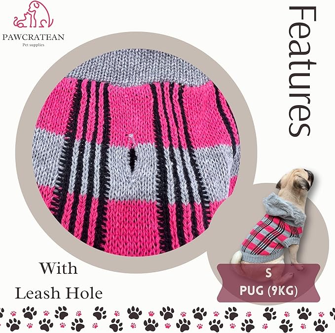 Cute Sweater for Dogs and Cats Soft Flannel Pet Outfit Warm and Cozy Animal Hoodie Small to Large Pet Clothes for Halloween Parties and Everyday Wear (Medium, Pink Checkered with Hat)