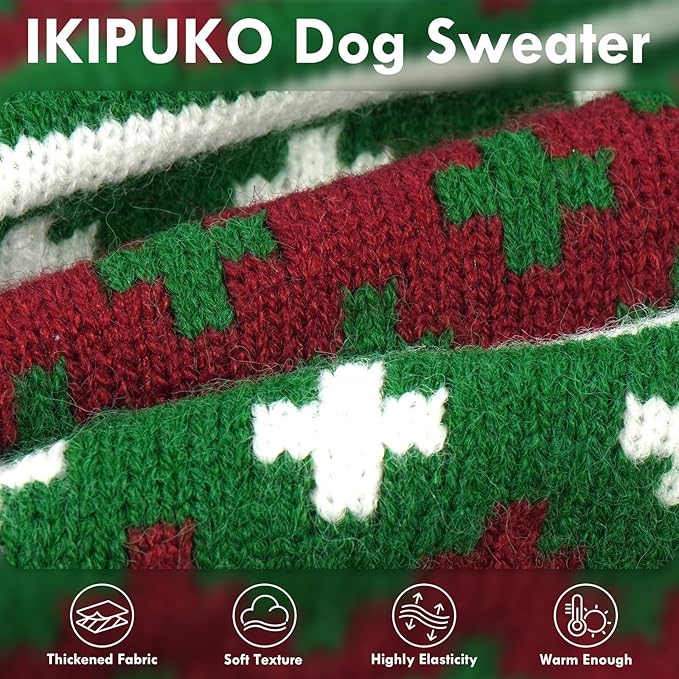 Large Dog Sweater, Thick Turtleneck Soft Sweaters with Sleeves, Winter Thermal Knitwear for Fall Winter Cold Weather, Warm Stretchy Dog Christmas Sweater, Green L