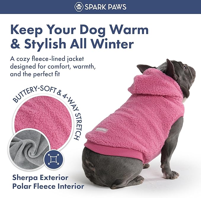 Spark Paws Fleece Dog Jacket, Hooded Sweater Vest, Warm Coat for Winter - Suitable for Small Medium Large XL XXL Breeds - Dark Pink - 4XL