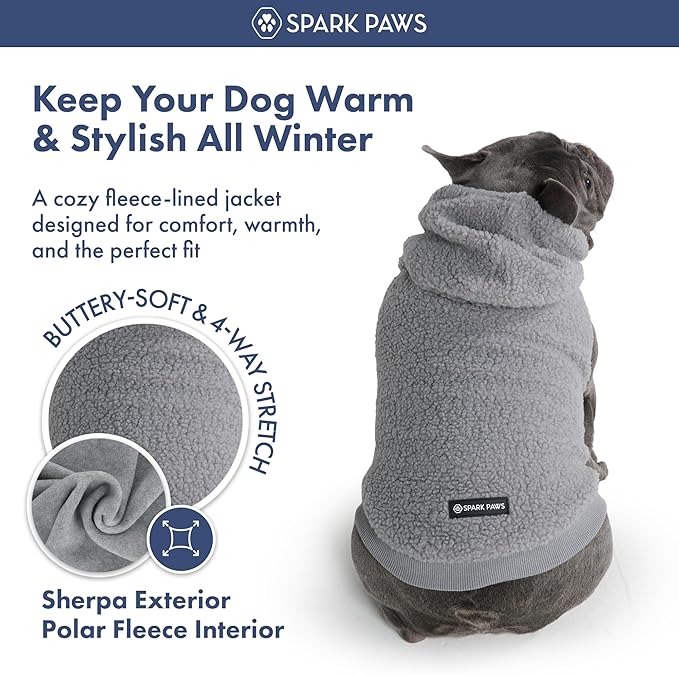 Spark Paws Fleece Dog Jacket, Hooded Sweater Vest, Warm Coat for Winter - Suitable for Small Medium Large XL XXL Breeds - Silver Grey - 3XL