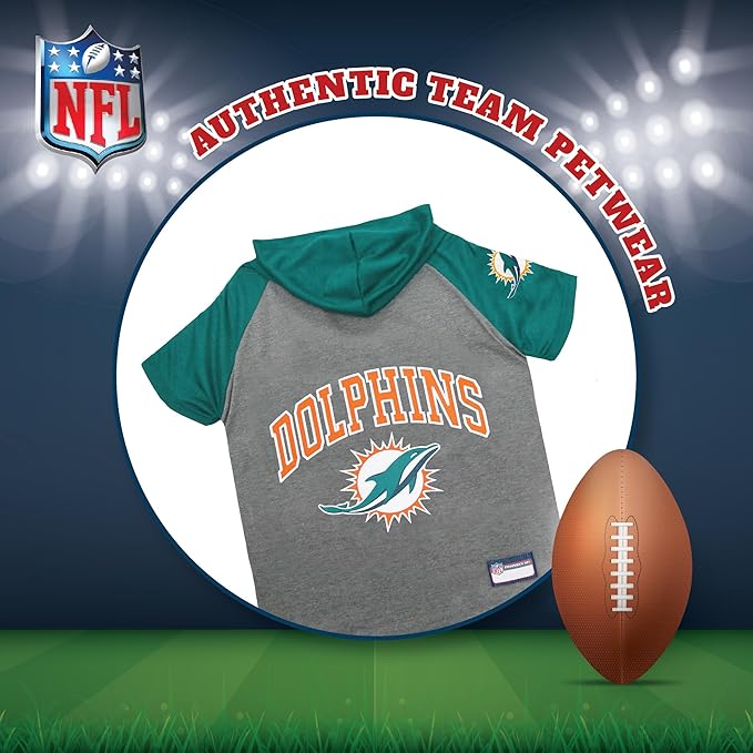 Pets First NFL Miami Dolphins Hoodie for Dogs & Cats. | NFL Football Licensed Dog Hoody Tee Shirt, X-Small| Sports Hoody T-Shirt for Pets | Licensed Sporty Dog Shirt