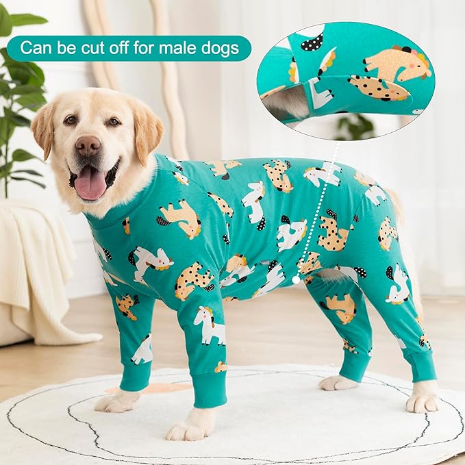 Dog Recovery Suit After Surgery Female Male, Medium Large Dog Neuter Shirt Cone Alternatives Prevent Licking Surgical Onesies (Green Pony, 3XL)