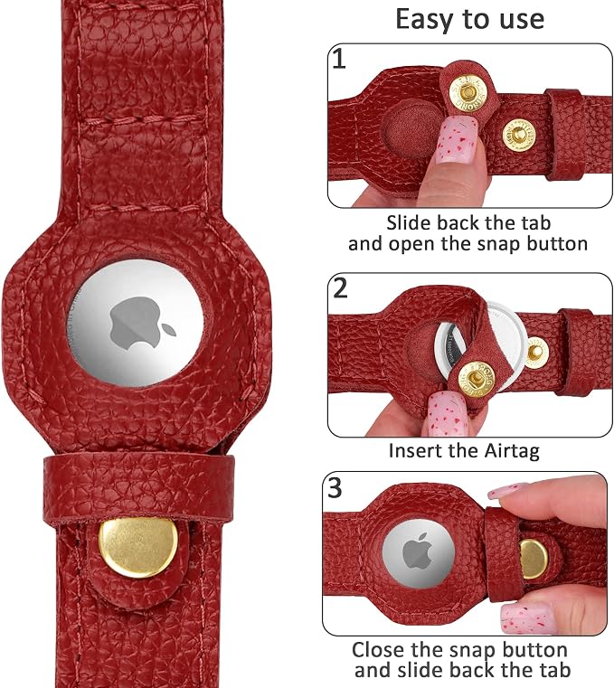 Leather Airtag Dog Collar - Soft Tracking Dog Collar with Apple AirTag Holder and Metal Buckle - Safety GPS Pet Collars for Small Medium Large Dogs Puppy Pink Red (Red, XS, 9"-12" Neck Fit)