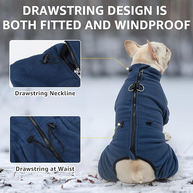 SCENEREAL Fleece Dog Winter Coat with Harness Built in, Soft Pajamas Warm Dog Sweater, Cold Weather Pet Jacket Jumpsuit Apparel Outfit for Medium Dogs Walking Hiking Sleep, Navy M