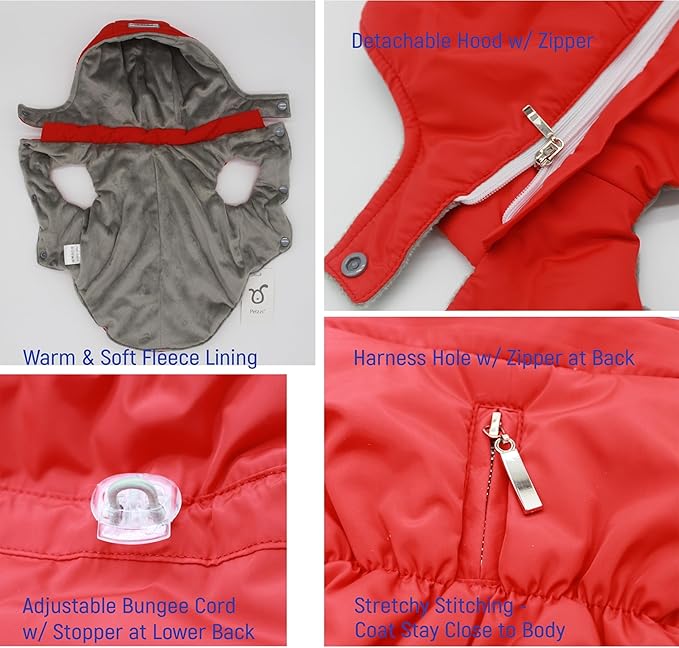 Warm Dog Coat Jacket with Detachable Hood Harness Hole Winter Coat Pet Clothes Dog Cold Weather Coats Cozy Snow Jacket Vest for Small Medium Large Dogs - Blake (Red, X-Large)