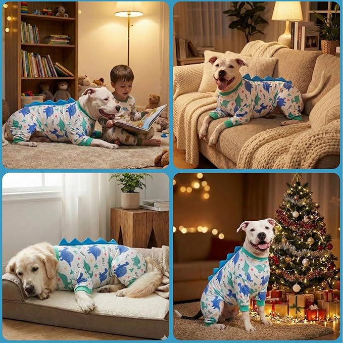 LovinPet Large Dog Pajamas, Four-Leg Stretch Onesie Bodysuit, Lightweight UV-Shielding Pajamas, Anti-Lick Calming Recovery Suit for Surgery, Pull-On for Medium and Large Breeds,White Blue,XXL