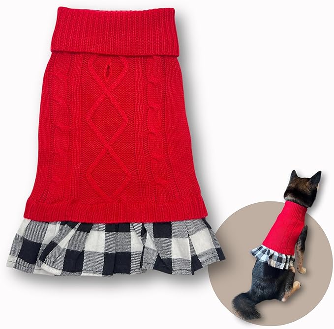 Cute Sweater for Dogs and Cats Soft Flannel Pet Outfit Warm and Cozy Animal Hoodie Small to Large Pet Clothes for Halloween Parties and Everyday Wear (Small, Red Dress)