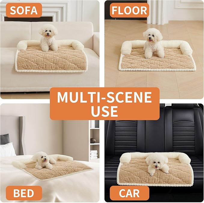 HAOMAIJIA Dog Couch Bed for Small Dogs, Non Slip Pet Couch Covers for Sofa Thick Soft Washable Dog Couch Cover Protector All Seasons Universal Dogs and Cats Bed Mat (Khaki, Small)