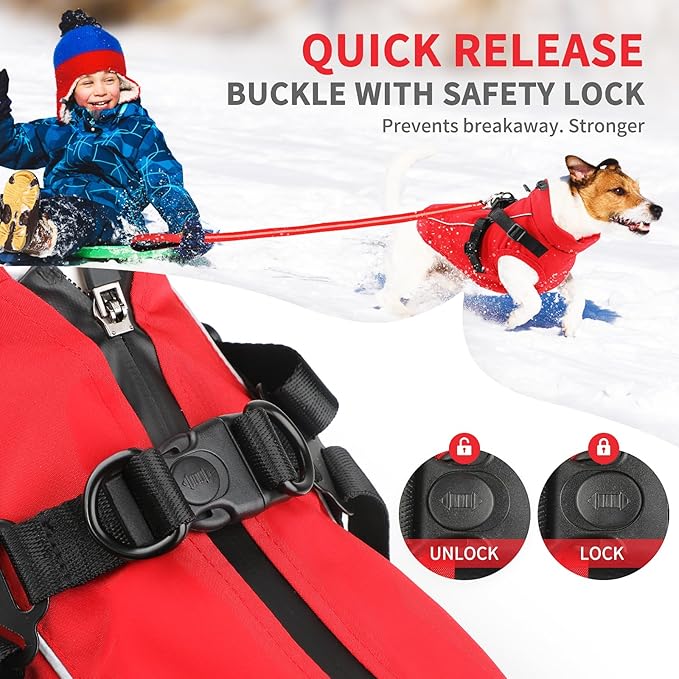 Dog Winter Coat Reflective Water-Resistant Jacket, Fleece Lined Windproof Puppy Coat with Back Zipper & D-Ring, Cold Weather Dog Coats for Small Medium Dogs (L, Red)