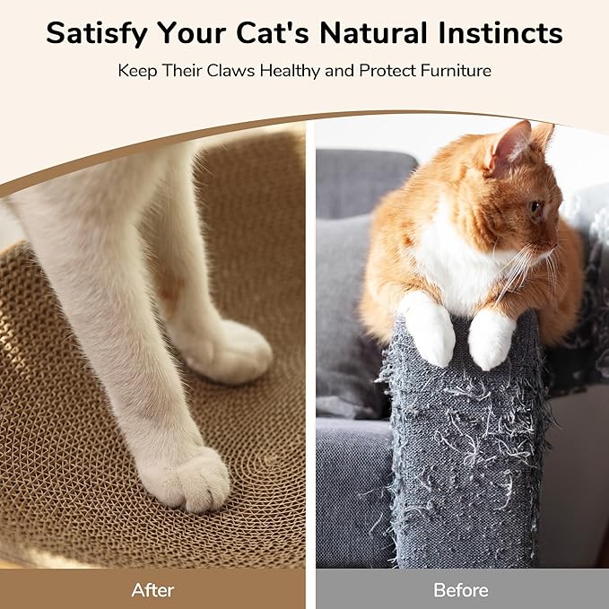 FUKUMARU Cat Scratcher Cardboard Lounge Bed, 2-in-1 Cat Scratch Pad, Oval Cats Scratching Board Indoor, Durable Modern Kitty Scratcher Bowl, Cats Scratch Furniture Protector, Wood Color