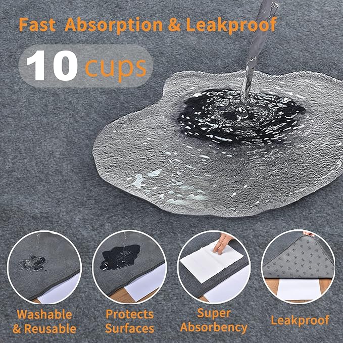 LOOBANI 2 Packs Extra Large Reusable Dog Mat for Floor, Non-Slip Washable Pee Pad for Dogs, Fast Absorbent Pet Whelping Pads, Puppy Playpen Mat for Incontinence, Housebreak, Crate, 65x48in, Gray