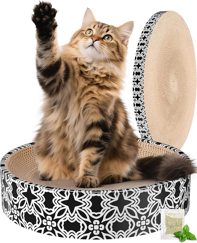 Cat Scratcher, Cardboard Cat Scratchers for Indoor Cats, Large Cat Scratching Board, Round Bowl Cat Scratch Pad Bed (Gothic)