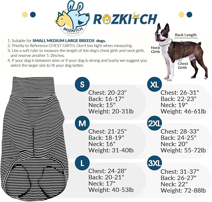 ROZKITCH Large Dog Sweaters for Large Dogs Girl Boy, Pullover Cold Weather Sweater with Leash Hole, Striped Sweatshirts for Pet Fall Winter Spring Doberman Pinscher, Alaskan Malamute Blackwhite 2XL