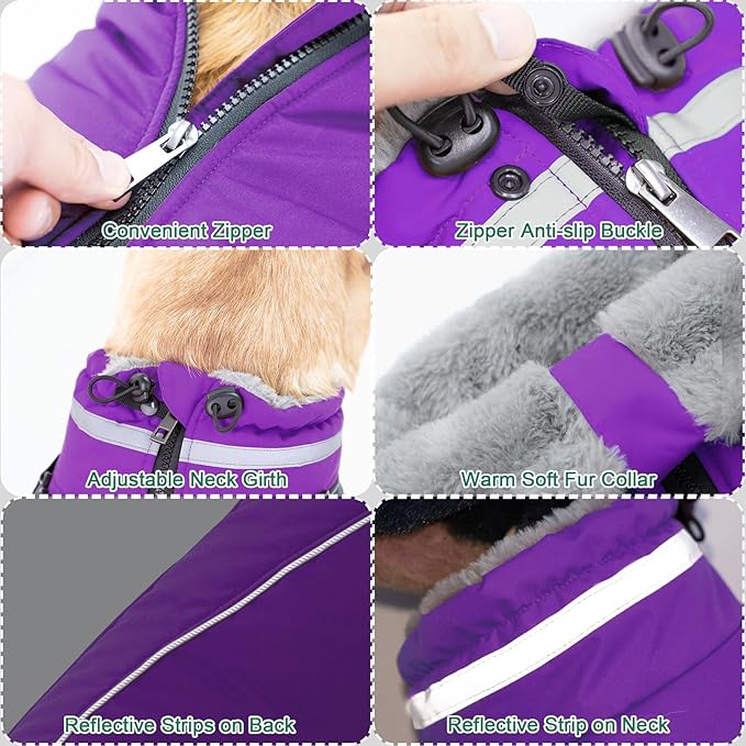 Fragralley Dog Coat with Harness Built in, Waterproof Windproof Reflective Warm Puffer Jacket, Fleece Lined Vest Winter Parka for Small, Medium, Large Dogs
