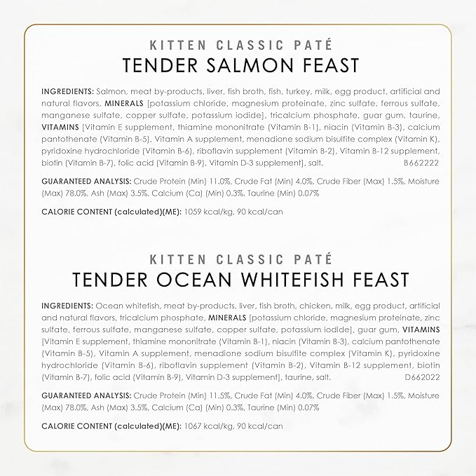 Purina Fancy Feast Tender Ocean Whitefish, Turkey, Chicken and Salmon Feasts Wet Kitten Food Variety Pack - (Pack of 24) 3 oz. Boxes