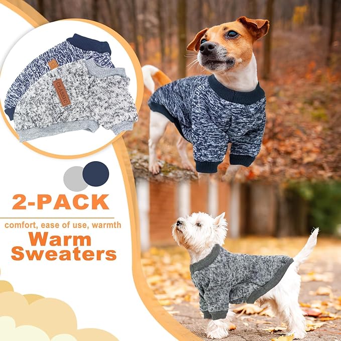 2 Pieces Dog Sweaters for Small Dogs Fall Dog Clothes Female Winter Fleece Puppy Sweaters Warm Outfit Pet Clothing Yorkie, Chihuahua, Bulldog, Dachshund, Pug, X-Large