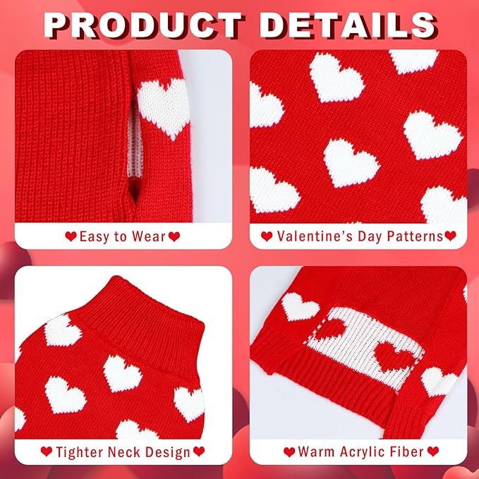 Valentine Dog Sweater Dog Valentines Clothes Outfit Knitted Heart Sweater for Small Medium Large Dogs Pets (Red, Large)