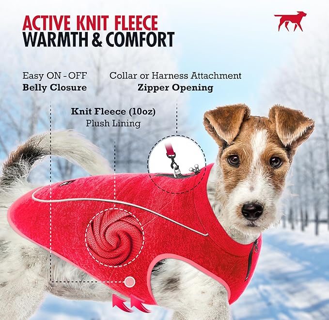 Insulated Fleece Sweater for Dogs | Lightweight Warm Dog Vest | Zipper Port for Harness | Cold Weather Winter Jacket | Rain Snow Repellant Coat | Adjustable for Small Medium Large Girl Dogs (Red/XS)