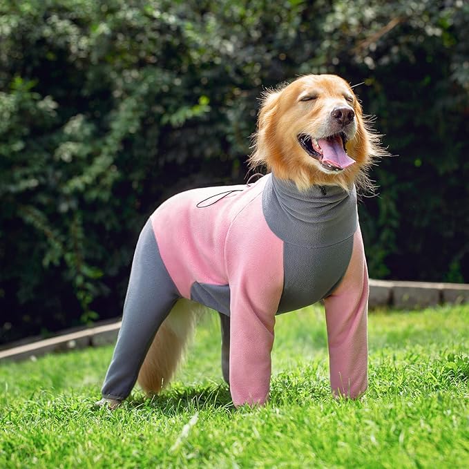 Dog Winter Coat for Large Medium Small Dogs, Warm Fleece High Collar Full Body Dog Jumpsuit Comfortable Onesie Apparel (Pink, 3X-Large)