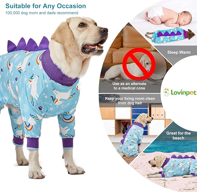 LovinPet Gaint Dog Pajamas, Anti Licking Dog Recovery Clothes, Lightweight Onesie, Starlight Rainbow/Wild Horse Prints Mastiff Pajamas, UV Protection, Adorable pet PJ's /3XL