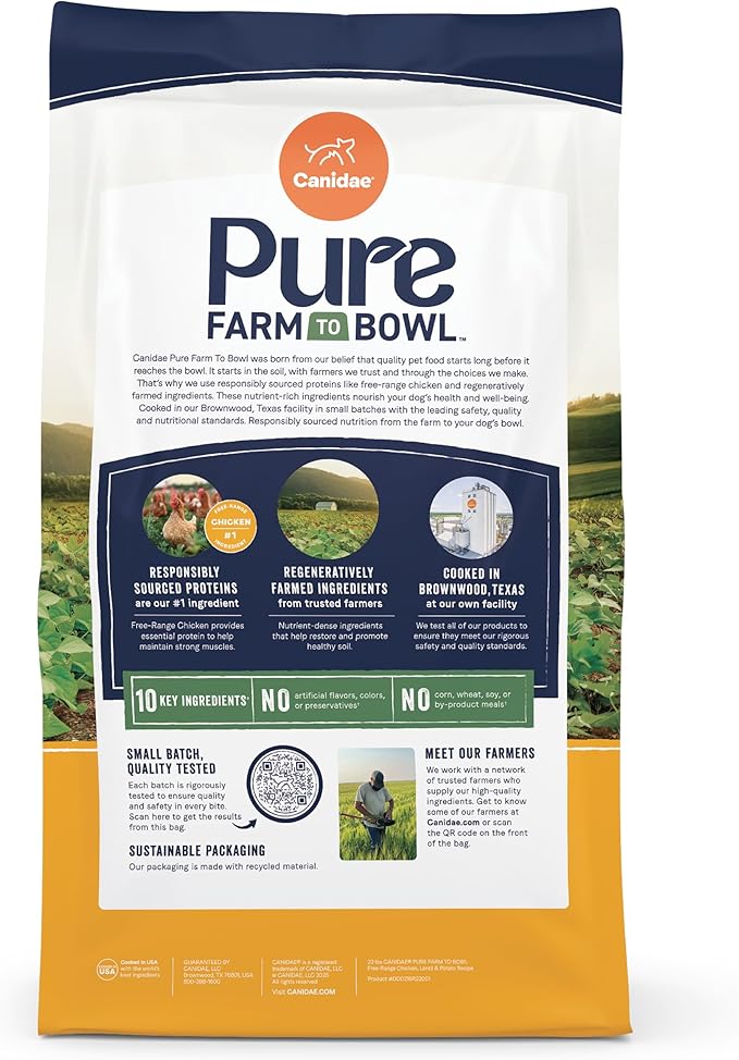 Canidae Pure Farm to Bowl Free-Range Chicken, Lentil & Potato Grain-Free Dry Dog Food, Adult, 22lb
