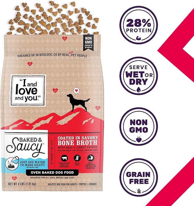 I AND LOVE AND YOU Baked and Saucy Dry Dog Food - Beef + Sweet Potato - Prebiotic + Probiotic, Real Meat, Grain Free, No Fillers, 10.25lb Bag