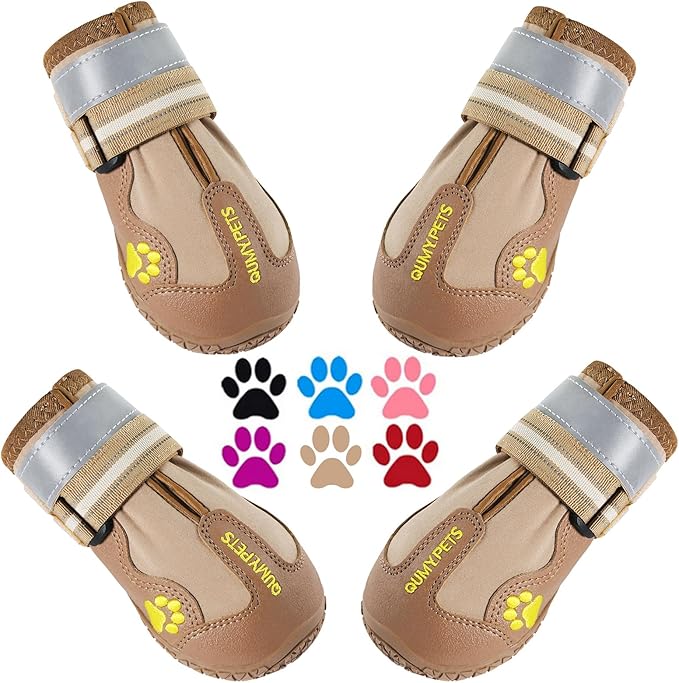 QUMY Dog Shoes for Large Dogs, Medium Dog Boots & Paw Protectors for Winter Snowy Day, Summer Hot Pavement, Water-Resistant in Rainy Weather, Outdoor Walking, Indoor Hardfloors Skid-Resistant Sole