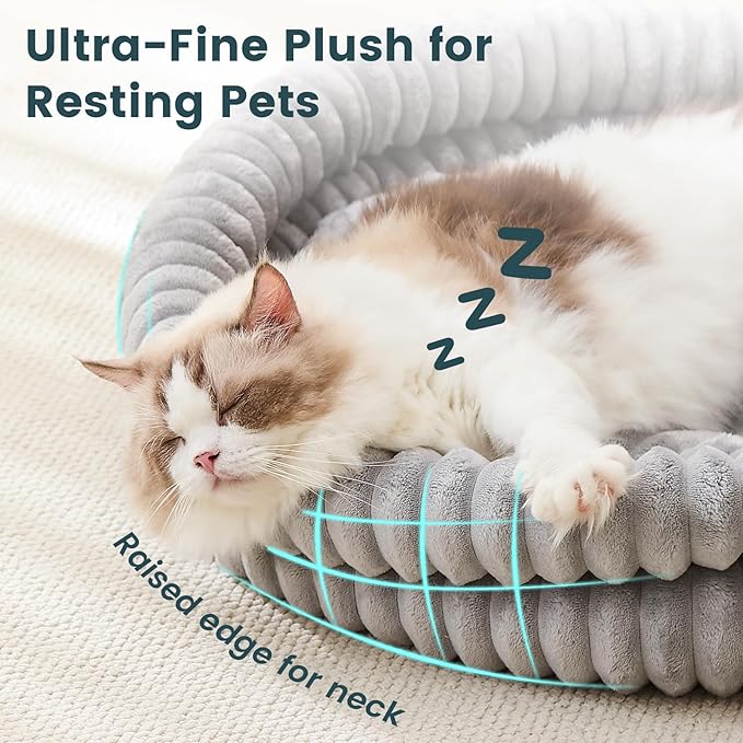 Petinstinct Cat Beds for Indoor Cats, Machine Washable Orthopedic Donut Dog Bed for Small Dogs, Fluffy Round Pet Bed with Anti-Slip Bottom for Puppy and Kitten, Gray, 20"x20"x6.5"