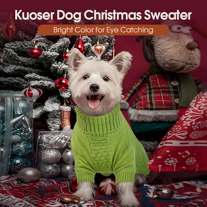 Kuoser XXL Dog Sweater, Dog Sweaters for Extra Large Dogs Girl Boy, Pet Christmas Sweaters Winter Big Puppy Turtleneck Knitwear, Pet Thick Warm Sweater for Large Size Dogs, Green 2XL