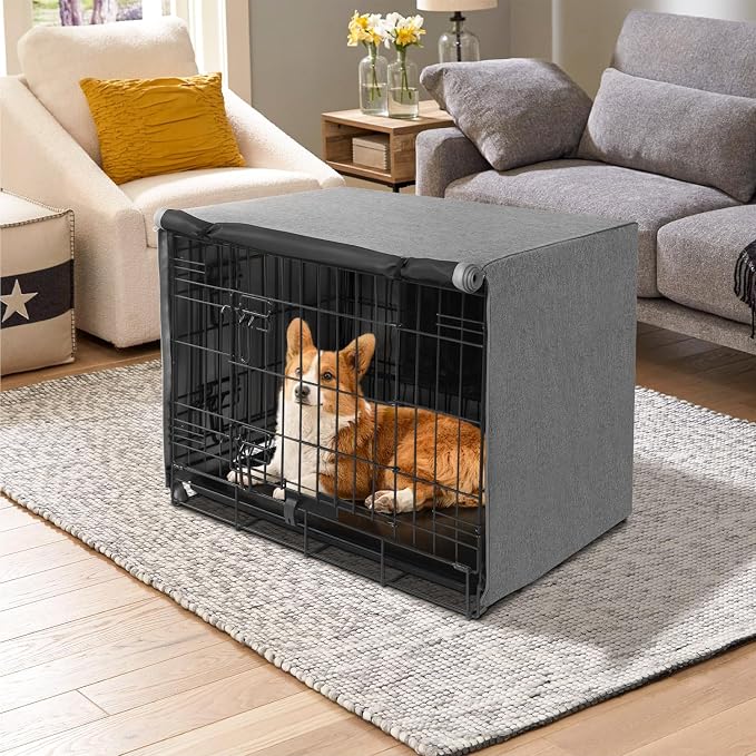 Seiyierr Dog Crate Cover - Kennel Cover Fit for 30 Inch Dog Crate, Double Door Polyester Crate Cover for Wire Dog Crate Indoor Outdoor Protection, Grey