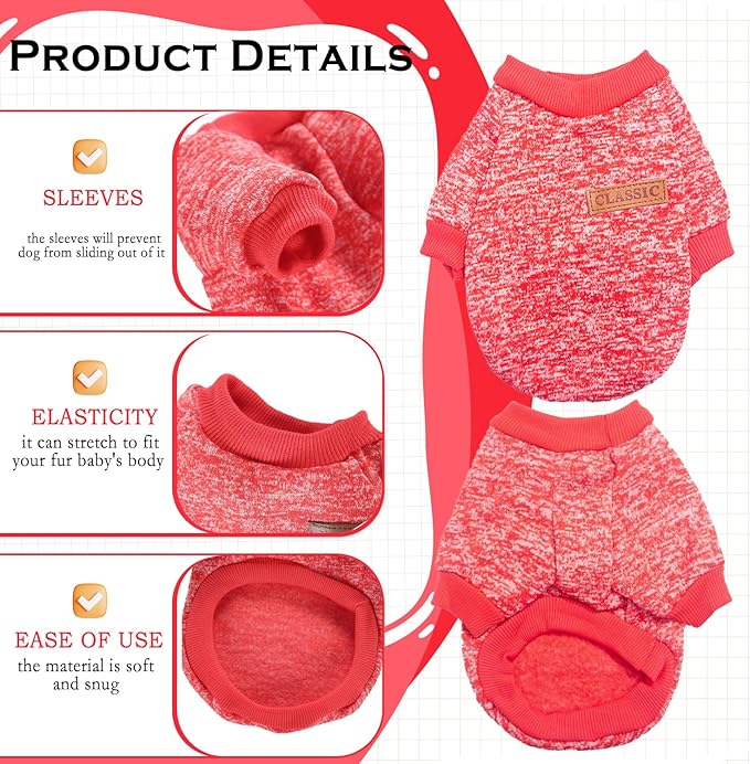 2 Pieces Dog Sweaters for Small Dogs Fall Puppy Clothes Female Winter Fleece Puppy Sweaters Warm Thick Outfit Pet Small Dog Clothes for Boy Girl Dogs Yorkie, Chihuahua, Bulldog, Dachshund,Pug, Medium