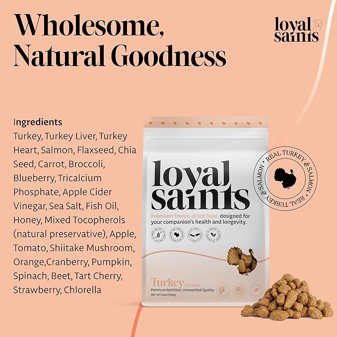 Freeze Dried Raw Dog Food - Premium Turkey and Salmon Flavor with High Protein and Grain Free Dog Food for All Breeds and Picky Eaters - Versatile as Meal Topper, Snack, and Treats, 14 Oz
