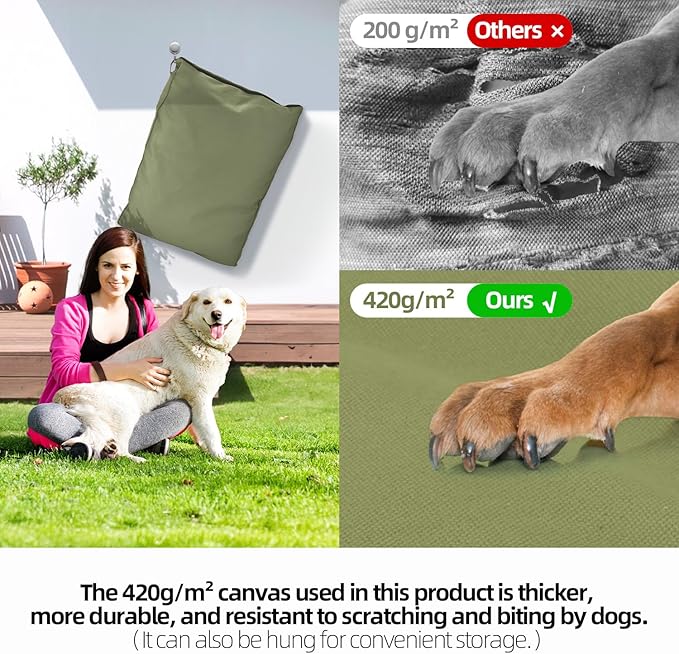 Sytopia 42'' Canvas Indestructible Outdoor Dog Bed with Waterproof Washable Removable Cover for Extra Large Dogs, Indoor and Patio Pet Pad, Green