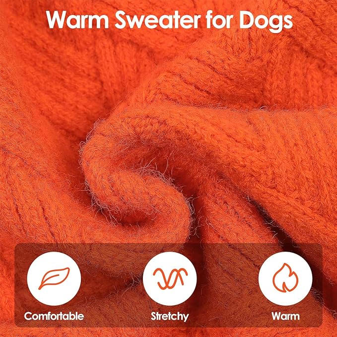 SUNFURA Small Dog Sweater, Turtleneck Dog Sweater for Cold Weather, Puppy Knitwear Pullover for Christmas Thanksgiving, Pet Winter Knitted Sweatshirt for Pug Dachshund, Orange S
