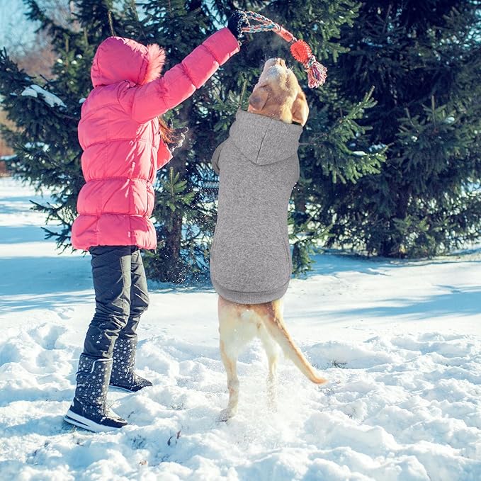 3XL Dog Sweaters for Large Dogs,Dog Hoodie,Cozy Fleece Interior Sweatshirt with Hood & Pocket,Leash Hole,Pet Clothes Sweater for Small,Medium,and Large Dogs,Grey&3XL