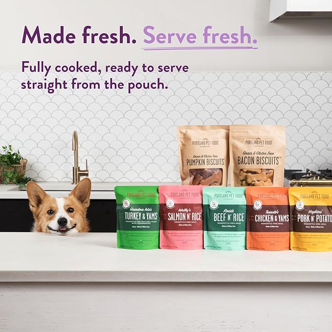 Portland Pet Food Company Fresh Dog Food Pouches - Human-Grade Topper Mix-Ins & Wet Pet Meals - Small & Large Breed Puppy & Senior Dogs - Gluten-Free Meal Toppers, Made in The USA - 6 Pack Variety