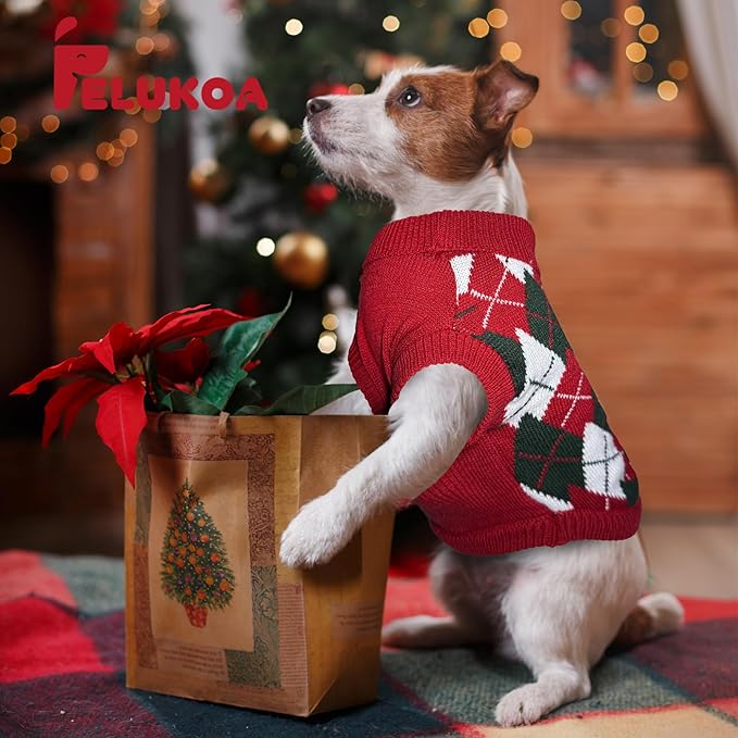 Dog Sweater, Soft Dog Sweaters for Small Medium Dogs Cats Girl Boy, Classic Knitted Turtleneck Outdoor Pet Clothes for Dogs Girl Boy, Christmas Puppy Kitten Sweater with Leash Hole, Red, Large