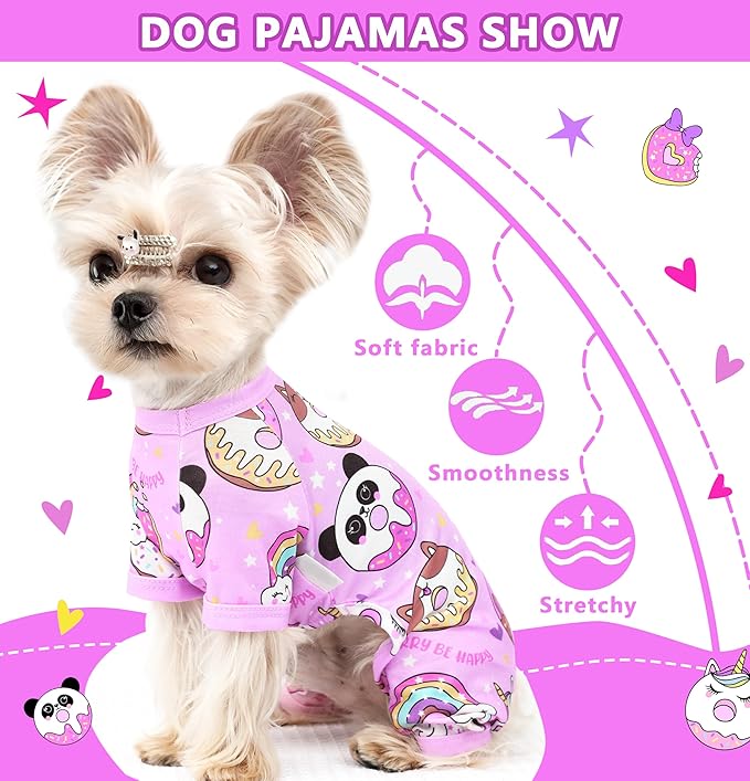 Dog Pajamas Summer Dog Clothes for Small Medium Dogs Boy Girl Pet Pjs Cute Doggie Onesie Breathable Puppy Clothes Soft Stretchy Cat Pet Outfit (Purple, Small)