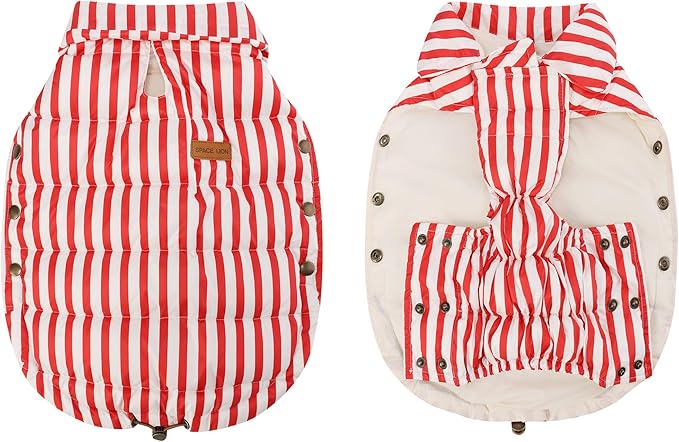 SPACE LION Dog Puffer Jacket, Down Winter Coat, Durable Outdoor Coat for Cold and Windy Conditions, Lightweight & Adjustable Fit Coats for Large Dogs, (RedStripe, Size28/4XL)