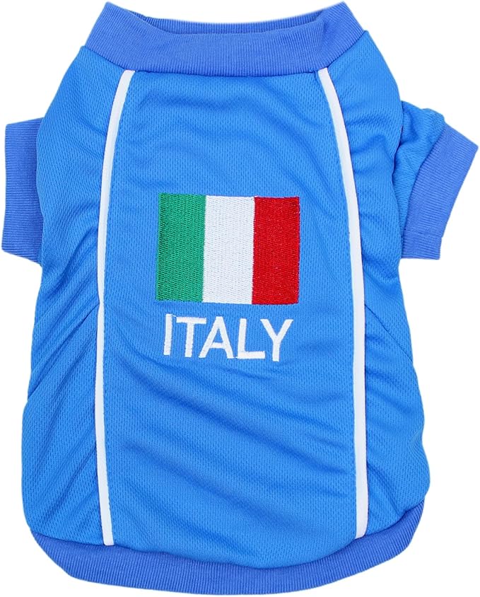 Parisian Pet Dog Jersey - Embroidered 'Italy' Breathable Mesh Fabric Sports Costume - Football, Olympic Sportswear - Lightweight Dog Jerseys - 5XL Blue